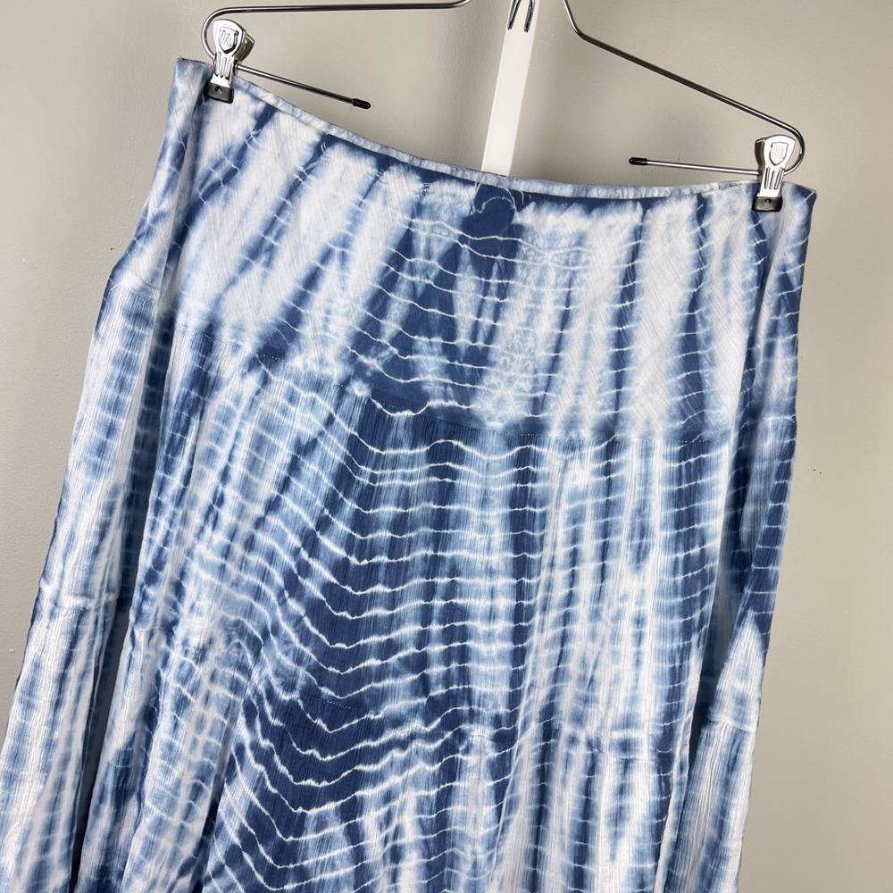 Chaps Boho Maxi Skirt Womens XL Blue Tie Dye 100% Cotton Elastic Waist Festival